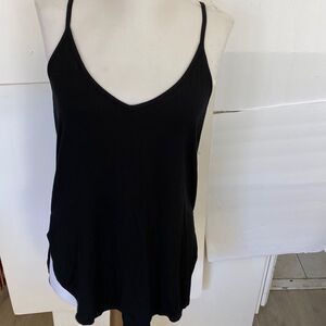 Black strappy sleek tank scallop sides no fabric content possible rayon cotton